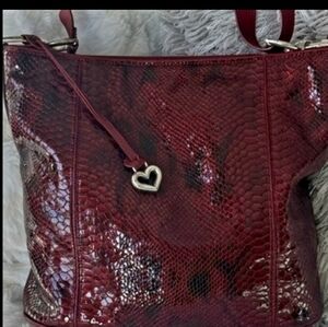 Brighton Elegant Burgundy Snake Print Tote Bag